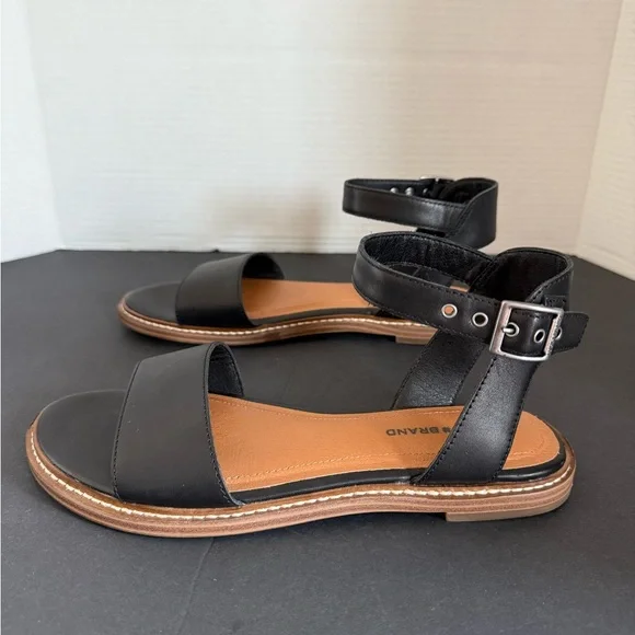 LUCKY BRAND Kimaya Black Leather Ankle-Strap Comfort Flat Open Toe Sandals 7.5 M - Picture 6 of 12